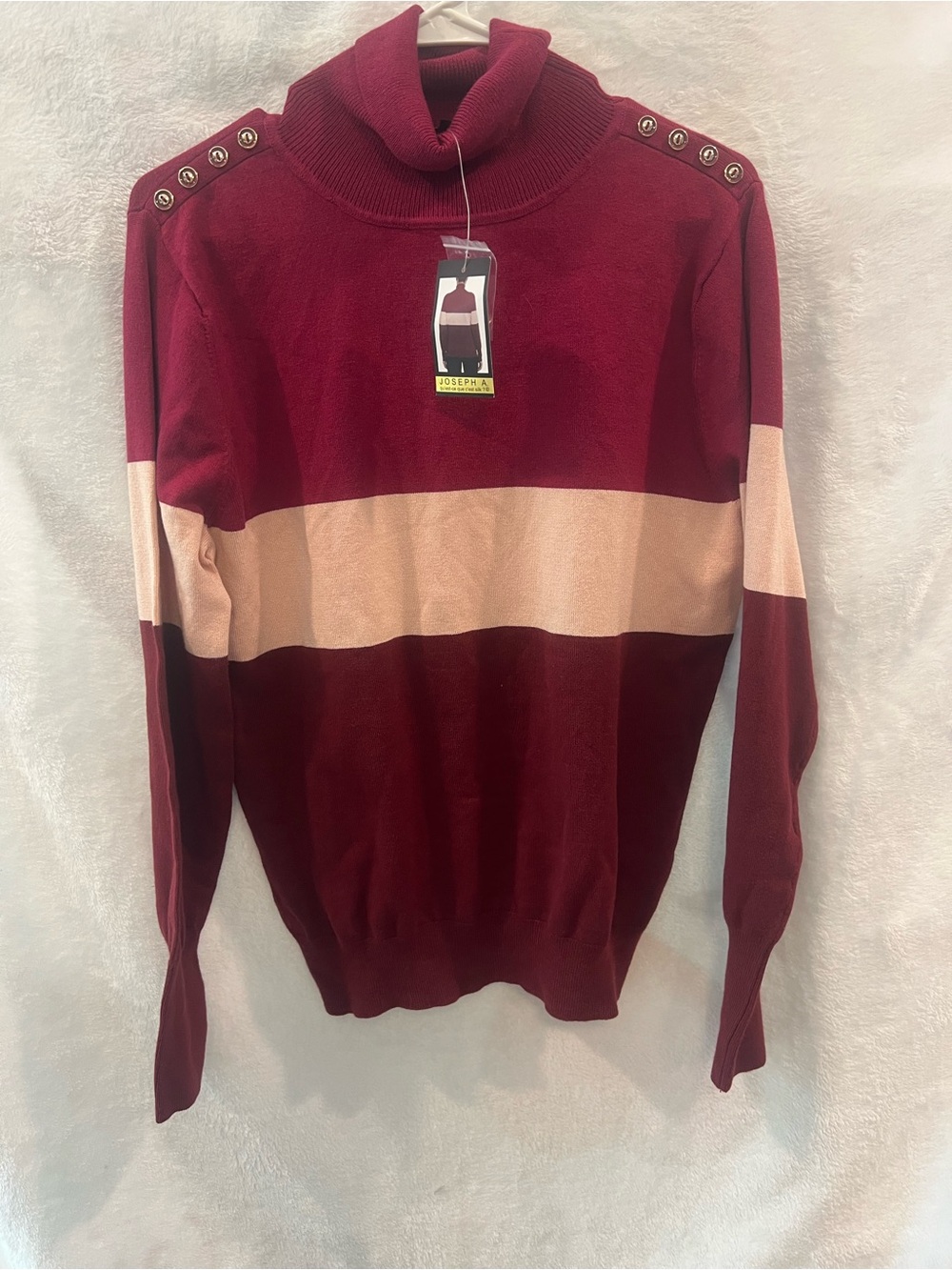 Joseph A Burgundy and Cream Stripe Turtleneck Sweater